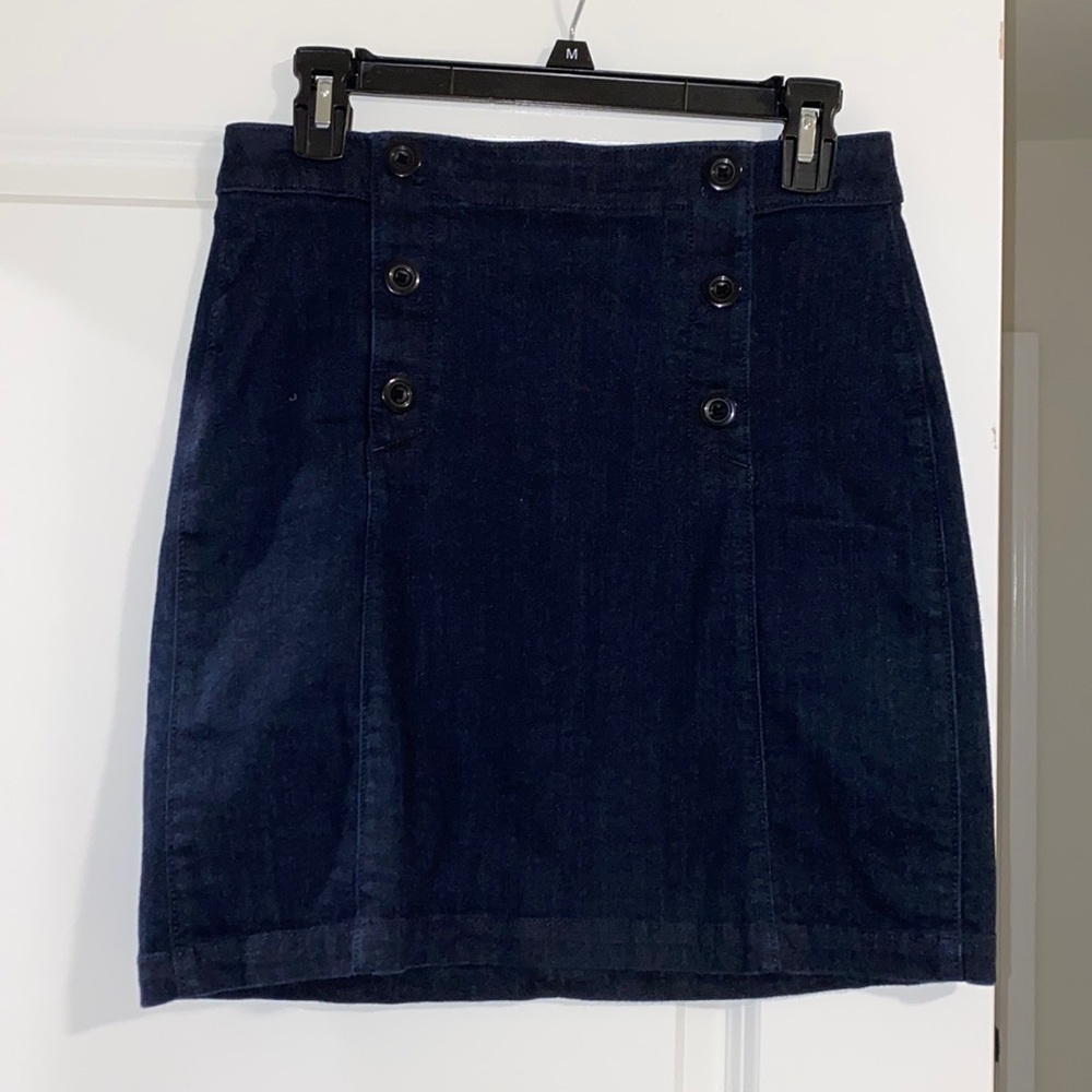 Dark blue denim skirt with button detail
